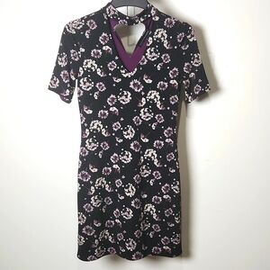 White House Black Market Purple and Black Floral Short Sleeve Dress sz-xs